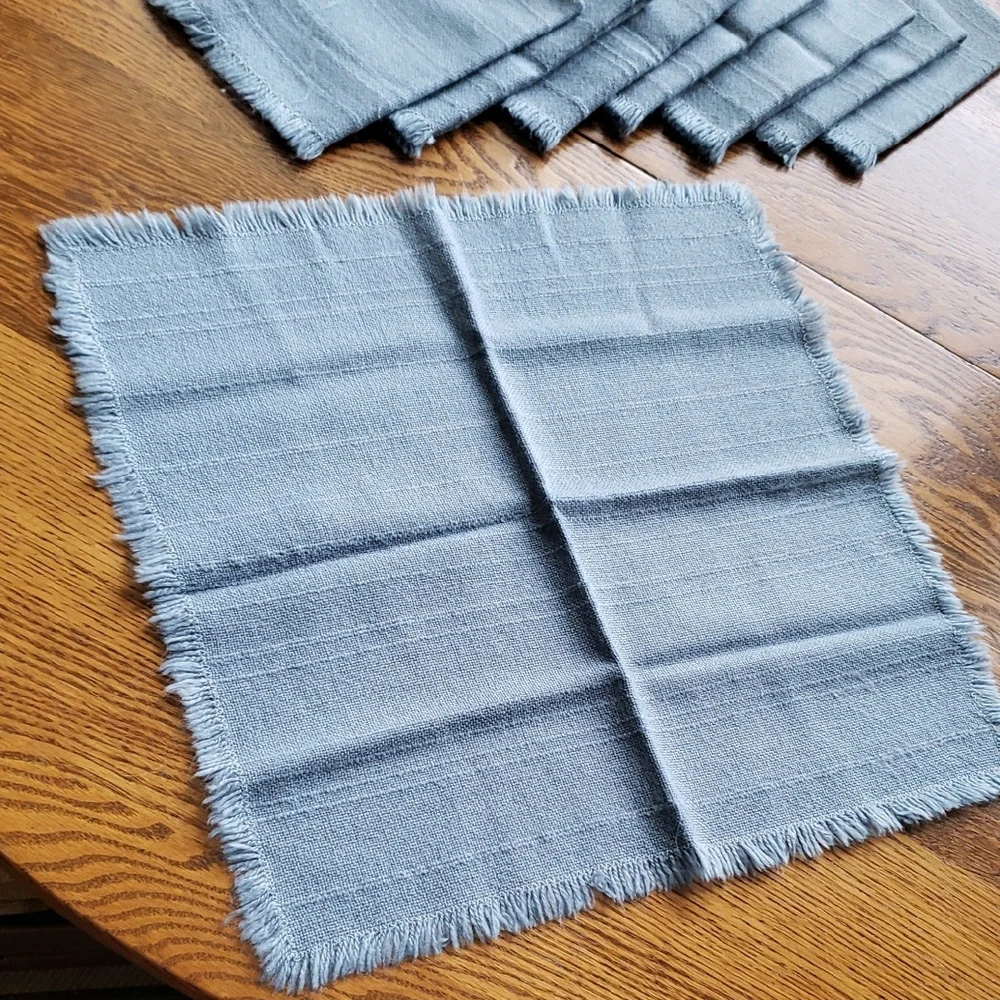 Vtg- Set (8) of Blue Fringed Napkins